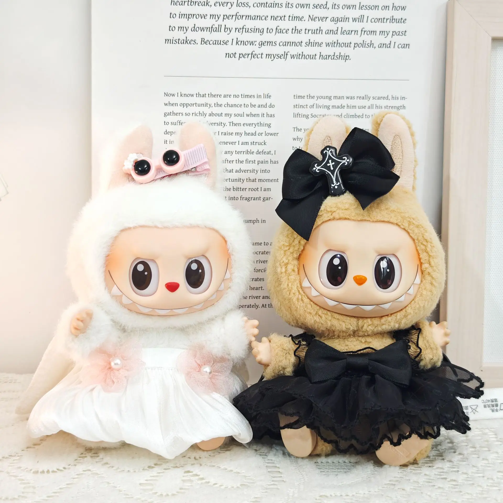 Für Labubu Kleidung Mode Gothic Stil Rock Labubu Puppe Kleidung Anhänger Kleiner Teufel Strap Rock 15/17 cm Plüsch puppe Universal