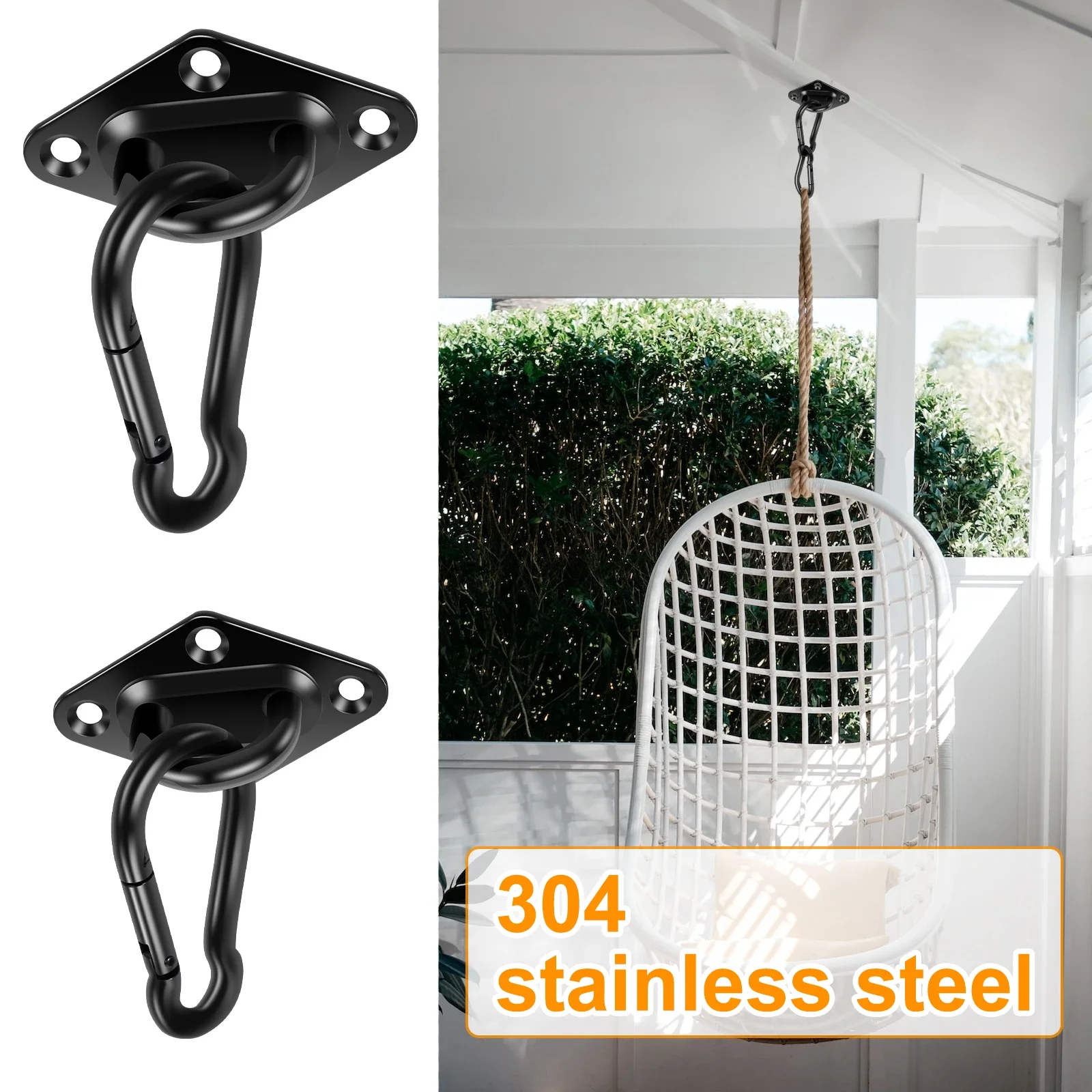 2-teiliges Hängemattenhaken-Hängeset M6 M8 304 Edelstahl Decken-Hängeset Sonnenschutz Segel-Hardware-Set für Garten, Terrasse Image