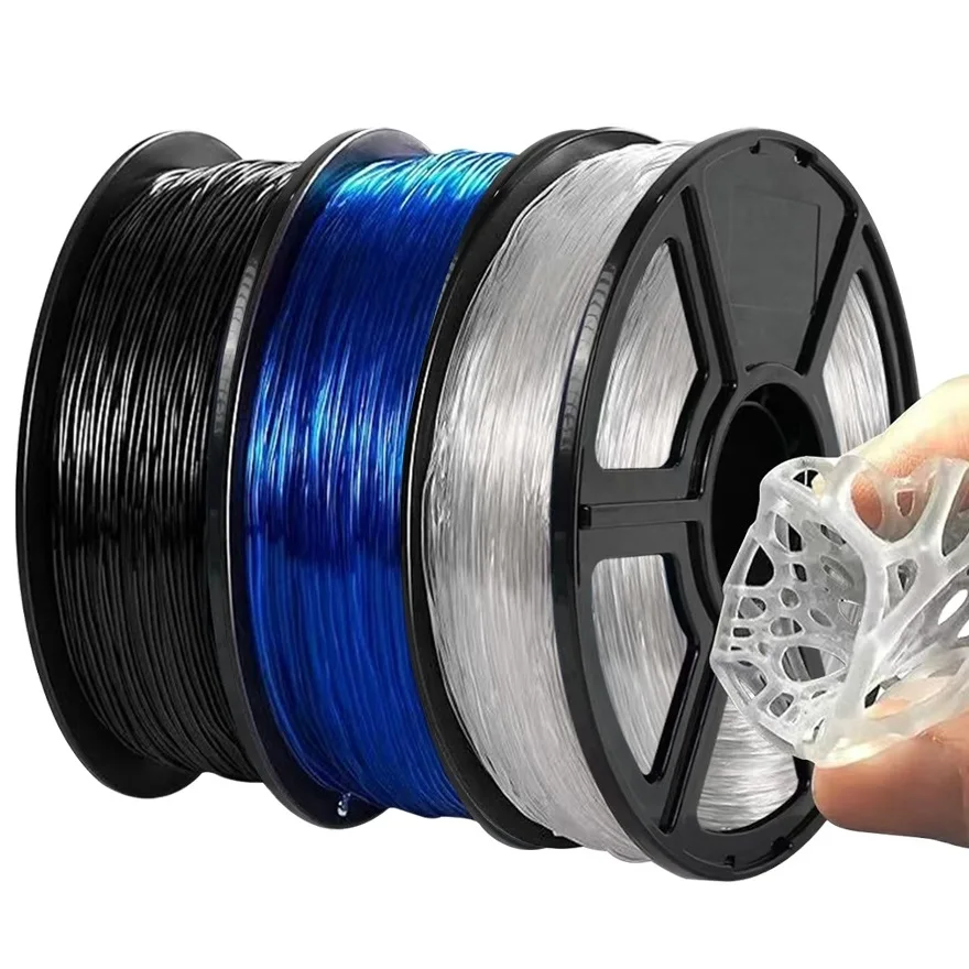 Flexibles Filament für 3D-Drucker, TPU, 1,75 mm, 200 g, Regenbogen-Filament, Farbwechsel-Filament, leuchtet im Dunkeln, TPU, klar, blau, grün, rot Image