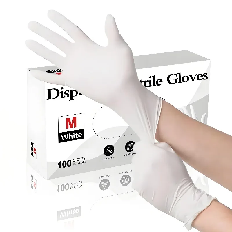 50/100pcs Einweg handschuhe aus weißem Nitril für die Küchen reinigung Maniküre Friseur Tattoo wasserdichte Haushalts reinigungs werkzeuge Image