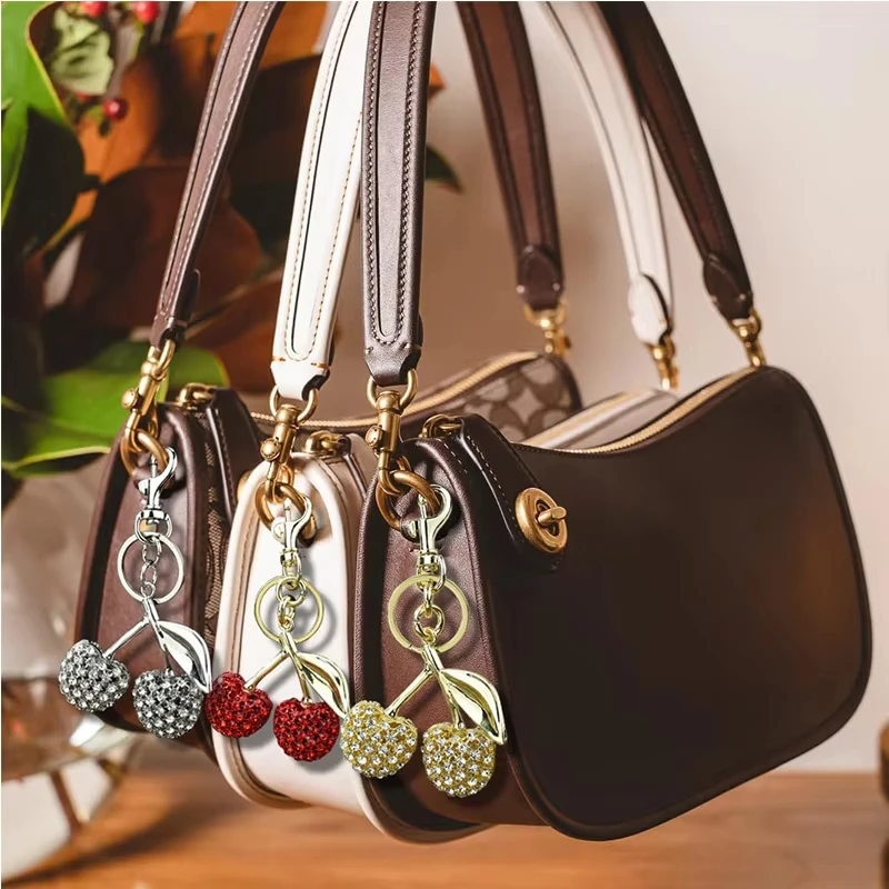 Kirsche Schlüsselanhänger Taschenanhänger Bling glitzerndes Metall Schlüsselzubehör für Geldbörsen Charms Handtaschen Anhänger für Frauen Geschenke Image