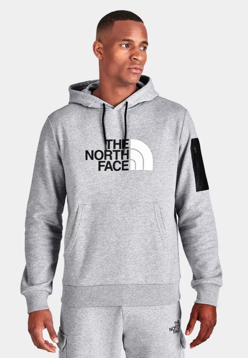 The North Face Logo Woven Pocket Hoodie in Hellgrau