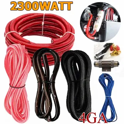 Complete 2300Watts Car Audio Power Cable Kit 4 Gauge Amp Amplifier Installation RCA Fuse Subwoofer Sub Wiring Set AGU Fuse