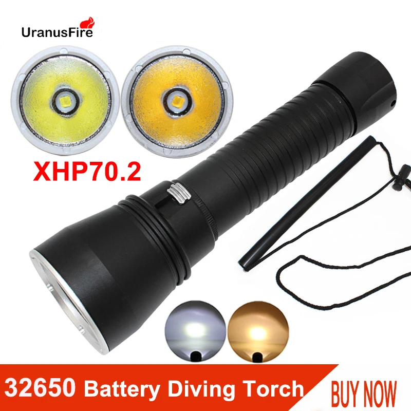 Torcia subacquea a LED potente XHP70.2 Chip luce gialla/bianca 4000lm torcia subacquea 100m torce subacquee impermeabili 32650