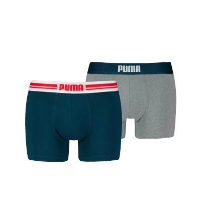 Boxershorts PUMA "PUMA MEN EVERYDAY PLACED LOGO BOXERS 2P", Herren, Gr. XXL, blau (blau, grau melange), Obermaterial: 95% Baumwolle, 5% Elasthan, eng, Unterhosen, mit elastischem Logobund Image