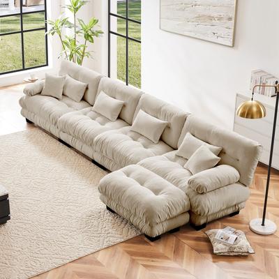 4-Seater L-Shaped Free Combination Modular Sofa with Convertible Ottoman