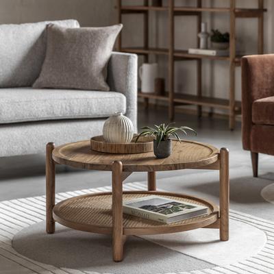 Chico Round Acacia Coffee Table with Rattan Shelf