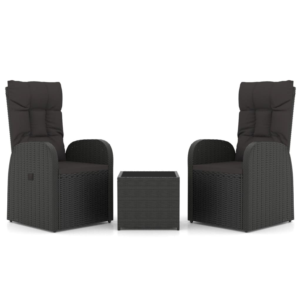 vidaXL 3-tlg. Garten-Lounge-Set Schwarz Poly Rattan & Stahl Image