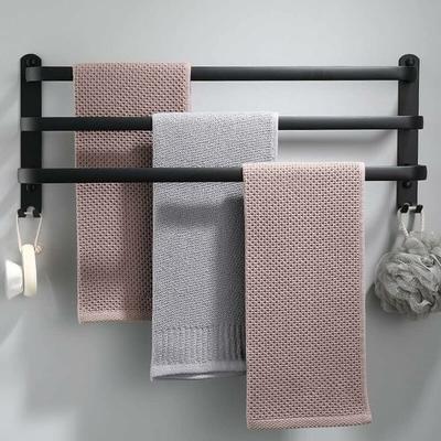 Tonchean - Handtuchhalter aus Aluminium für die Wand – 3-lagig – mit Haken – wasserdicht – Schwarz Image