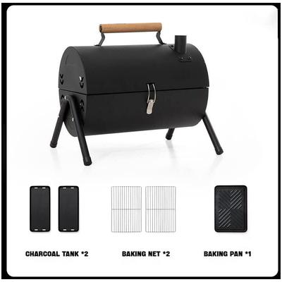 KZQ - Tragbarer Holzkohlegrill mit Deckel und Kamin, doppelseitiger BBQ-Grill, Tischgrill für Image