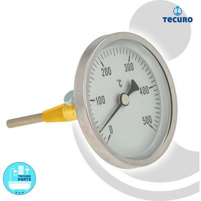 tecuro Ø 80 mm Bi-Metall Rauchgas - Thermometer 0 - 500°C mit Sonde 100 mm und Klemmkonus Image