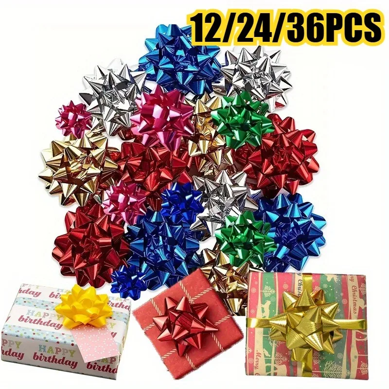 12/24/36PCS Mehrfarbige kleine Sternbögen Weihnachten Kleine Sternbögen Partys Geburtstage Hochzeit DIY Geschenkverpackung Dekorieren Image