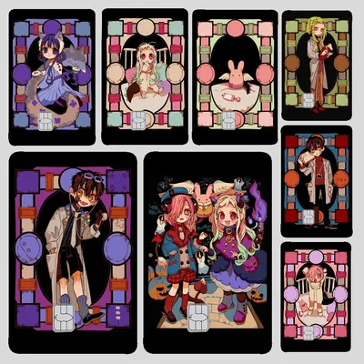 Toilettengebundener Hanako-kun Anime-Aufkleber, 4 Stück, PVC-Kreditkarten-Hautaufkleber, abnehmbare, selbstklebende Schutzfolie Image