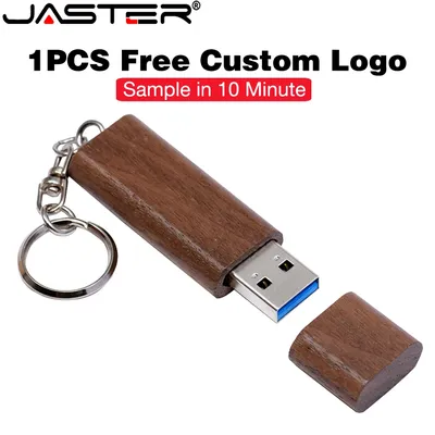 1PCS Kostenloses individuelles Logo USB 3.0-Flash-Laufwerk Schlüsselanhänger Pen Drive 64GB Holz Image
