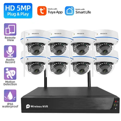 Tuya Wifi CCTV Kamera Sicherheit System Kit 5MP 8CH NVR Sicherheit System Outdoor Wireless IP Dome Kamera Video Überwachung Kit 4CH