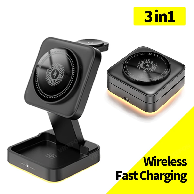 3 in 1 magnetischer kabelloser Ladegerät ständer faltbar für iPhone 15 14 13 12 11 Apple Watch Airpods 15W Schnell ladestation Image