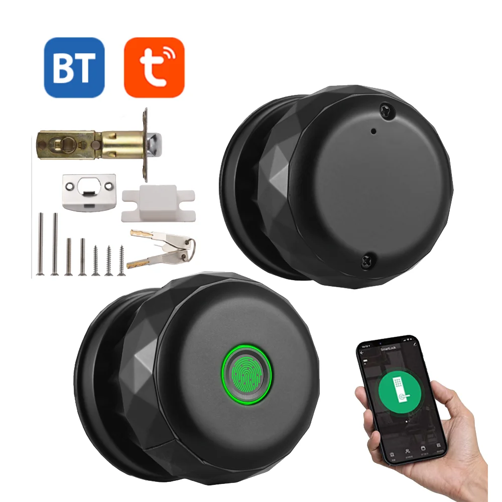 Smart Lock Keyless Entry Türschloss Fingerabdruck-Türknauf TY App-Bedienung BT 3in1 Fingerabdruck/Schlüssel/App-Türschloss für 35–55 mm Image