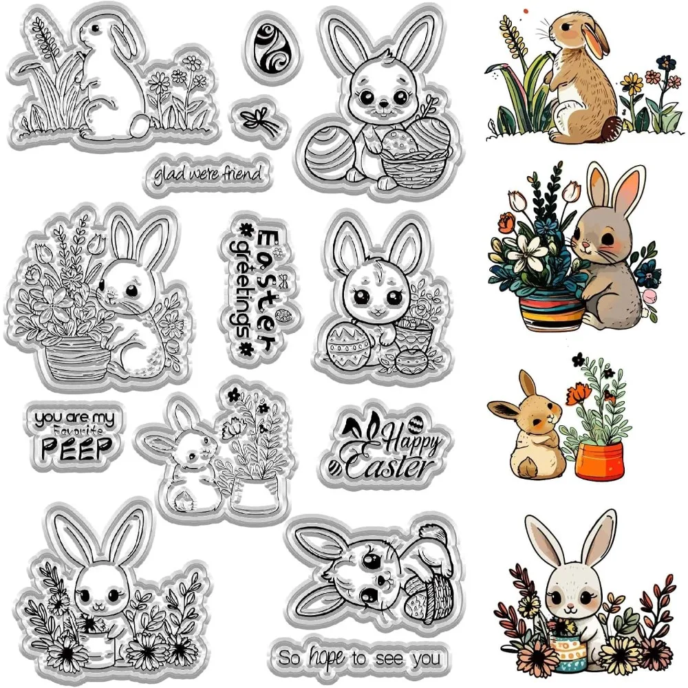 Transparente Gummistempel für Ostern, transparente Silikonsiegel, Wörter, beseitigt Stempel für die Kartenherstellung, Kaninchenversiegelung, Happy Easters Halloween Image