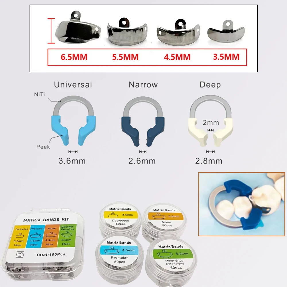 Dental-Matrixband-Set aus Metall (4 Größen) – professionelle konturierte Bänder für Ersatzwerkzeuge für hintere Zähne Image