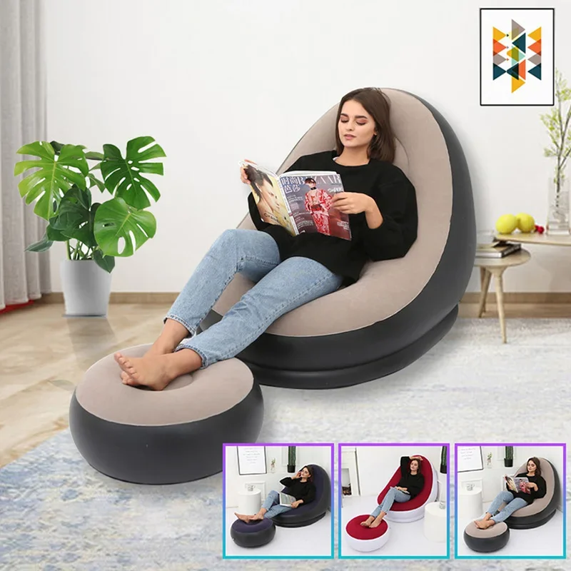 1pc Aufblasbare Sofa mit Fußhocker PVC Beflockung Oberfläche Faul Sofa Wohnzimmer Schlafzimmer Lounge Stuhl