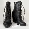 BERZIMER Stiefeletten, seitlicher Reißverschluss, Kunstleder, High Heels, runde Zehen, Keilabsätze, kurze Stiefeletten, Damenschuhe, Damen, große Größe 41, 47, 52