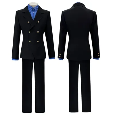 HOLOUN ONE Anime Egghead Island Sanji Cosplay Kostüm Perücke Schwarz Zweireiher Anzug Hosen Blaues Image