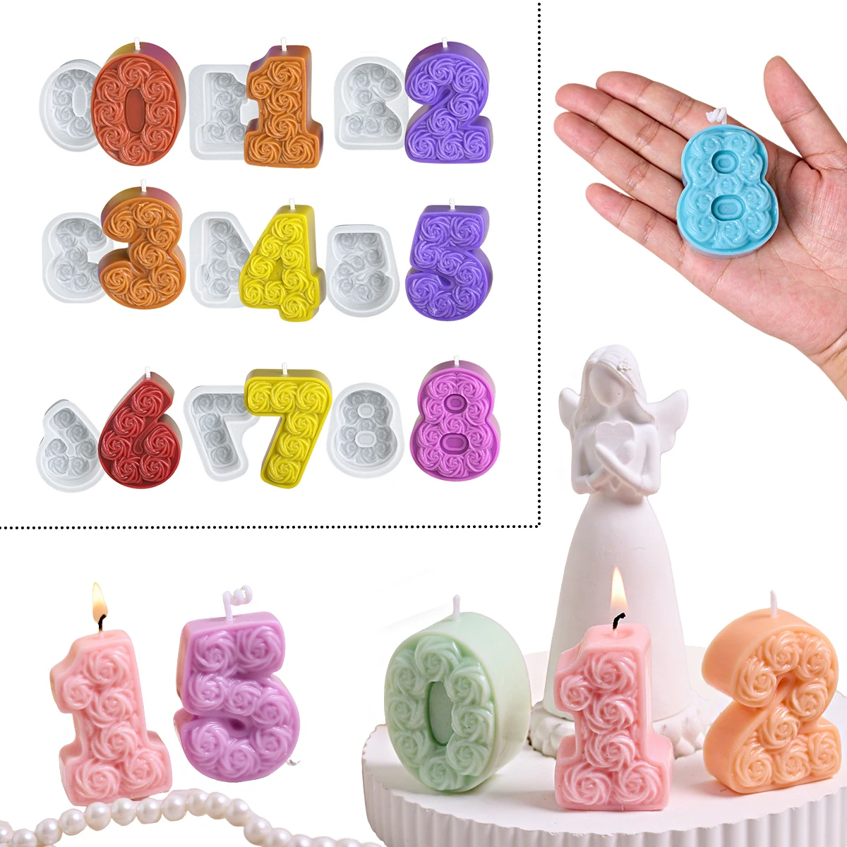 Geburtstag Ornament Silikon Kerze Form DIY Handgemachte Kreative 3D 0-8 Rose Anzahl Duft Kerzen Formen Schokolade Kuchen Dekor werkzeuge Image
