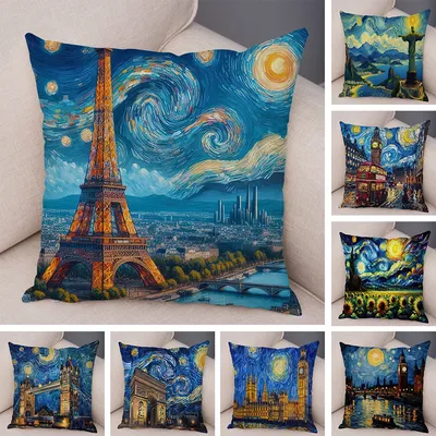 New York Paris London Rom Kissenbezug Dekor Sternenhimmel Kunst Doppeldruck Kissenbezug Weicher Image