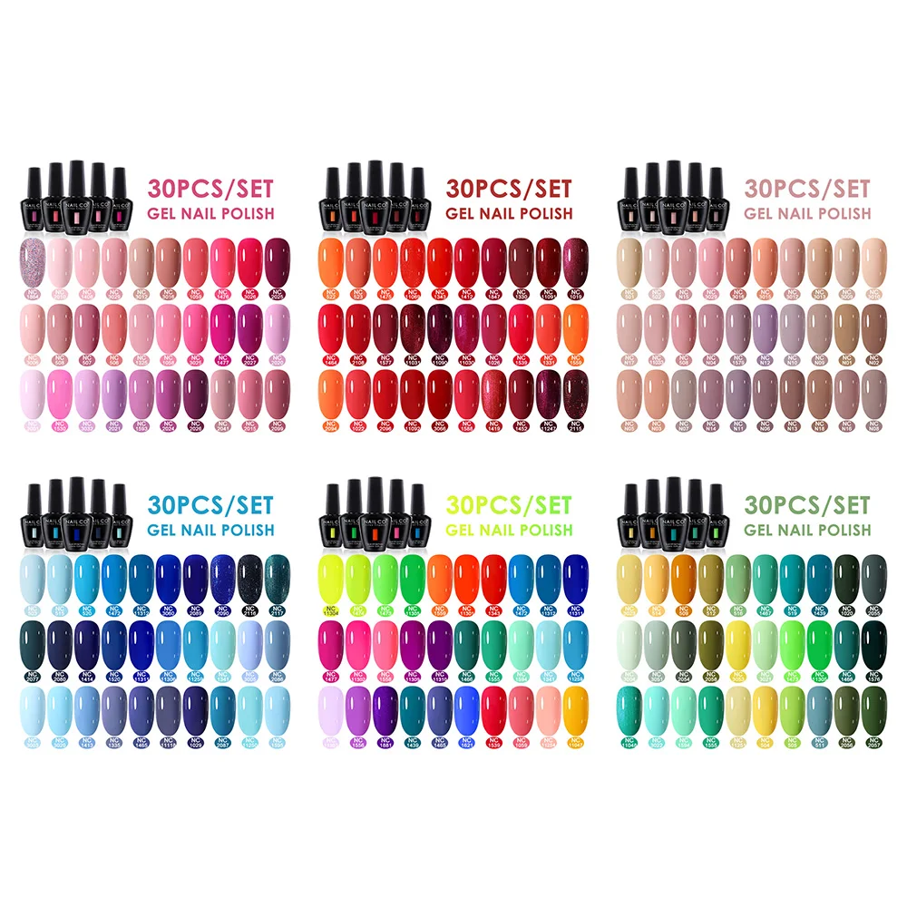 NAILCO 15 ml 10/20/30 Stück Nagel-Gel-Nagellack, 333 Farben, blau, UV- und LED-Gel-Lack, nacktes Rot, Soak Off, semi-permanenter UV-Nagelgel-Lack Image