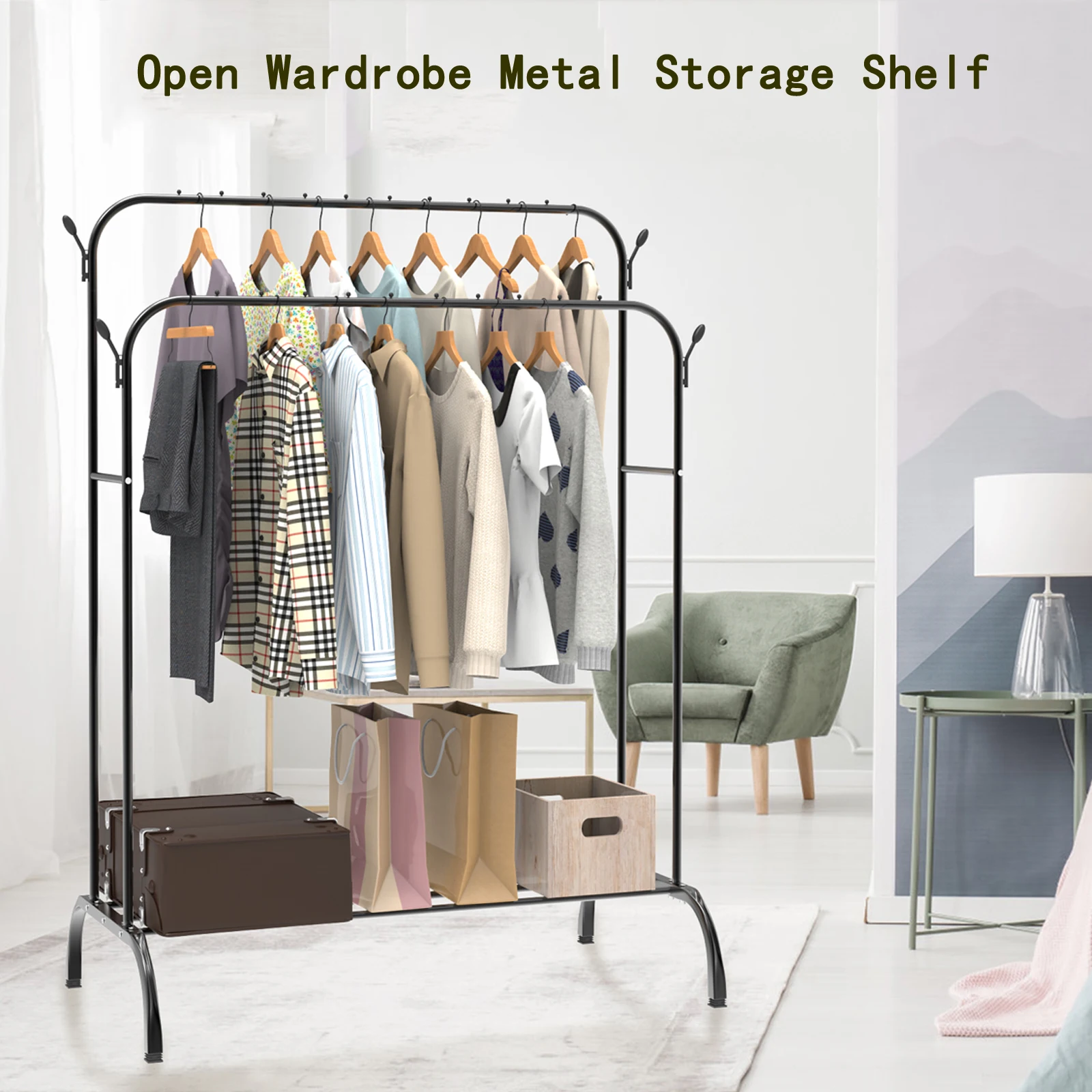 Garderobenständer, Kleiderständer für Schlafzimmer, offener Kleiderschrank aus Metall, freistehende Schienen für Schlafzimmer