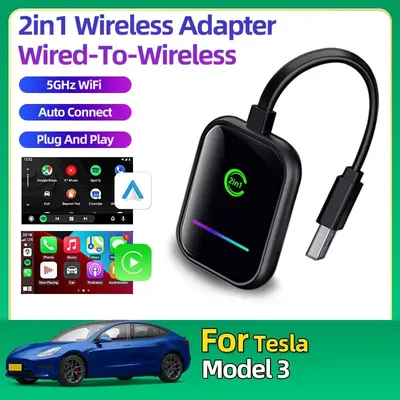 Für Tesla Modell 3 CarPlay Wireless Adapter Smart CarPlay AI Box Android IOS 5Ghz WiFi Konvertieren Fabrik Wired CarPlay zu Wireless