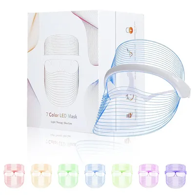 LED Face Mask Light Therapy 7 Colors L E D Light Therapy Mask Red & Blue Light Therapy Portable Rechargeable for Skin Care