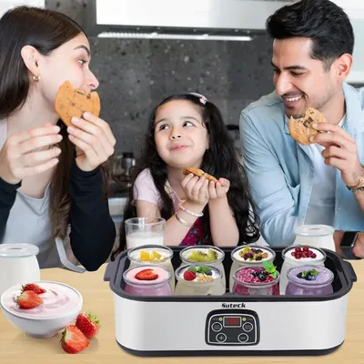 Automatic Digital Yoghurt Maker Machine with 8 Glass Jars 48 Ozs (6Oz Each Jar) LCD Display with