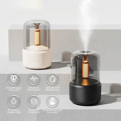 Candlelight Aroma Diffuser Portable 120ml Electric USB Air Humidifier Essential Oil Cool Mist Maker Fogger with LED Night Light