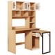 Bureau effet bois avec étagère rangement tablette rétractable