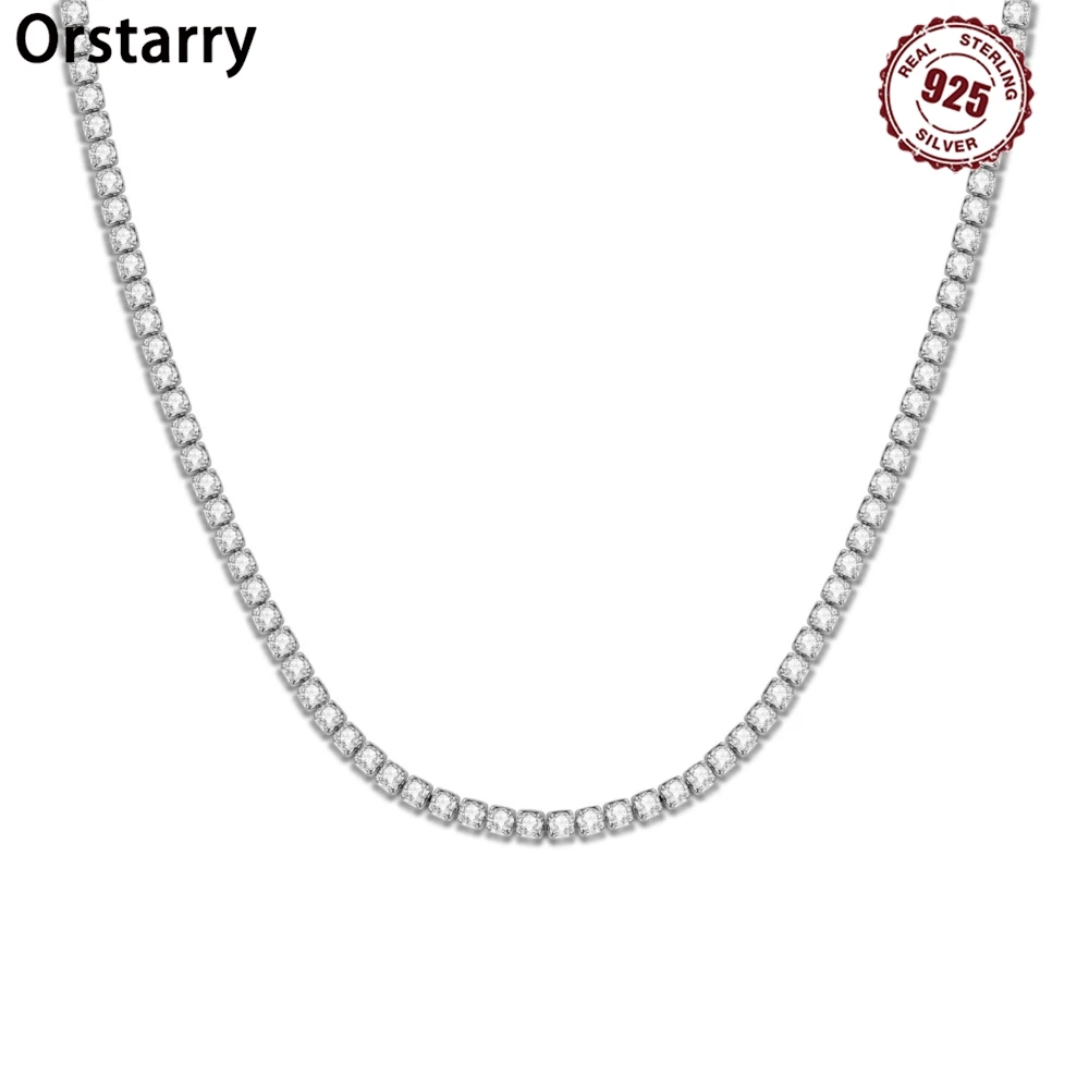 Orstarry S925 Collana in argento sterling semplice con catena da tennis Collana con ciondolo a catena per le donne Regalo di compleanno Gioielleria raffinata di moda