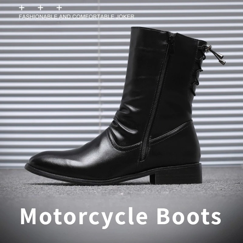 Stivali in pelle da uomo Stivali da moto neri di alta qualità Designer Punk Rock Stivali a metà polpaccio Moda Scarpe alte Botas Masculino
