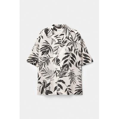 White Short Sleeve Leaf Print Shirt