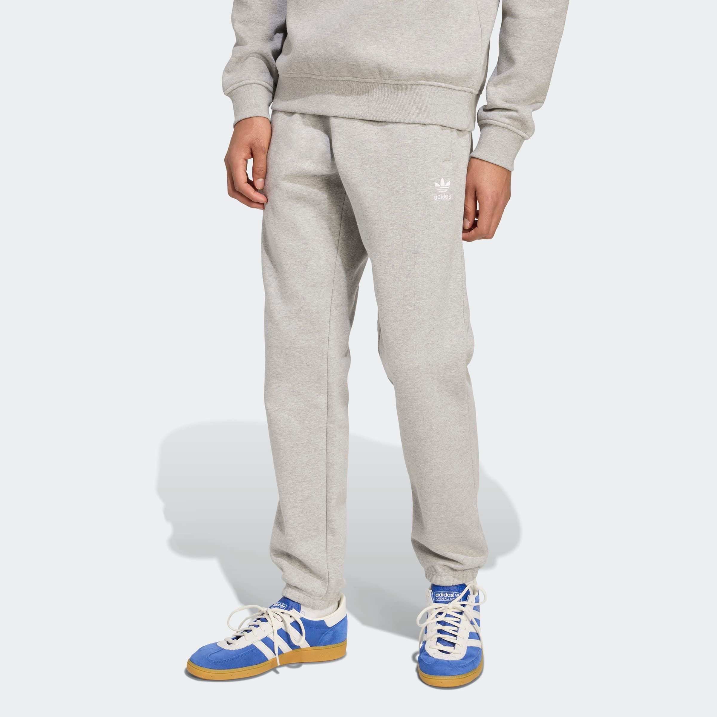 Sporthose ADIDAS ORIGINALS "ESS PT", Herren, Gr. XXL, N-Gr, grau (medium grau heather, weiß), Obermaterial: 70% Baumwolle, 30% Polyester, Hosen Sporthose, schmale Passform, mit flauschiger Innenseite, mit Rippbündchen