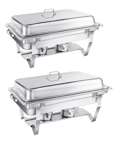 Chafing Dish Buffet Set 9L,Easy Assembly, 2 Pack Food-Grade Stainless Steel Warming Containers,Foldable Frame [Safe Rolled Edge Design], Food Warmer for Catering Buffet and Any Party (1/2+1/1 GN)