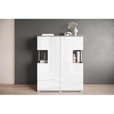 Highboard INOSIGN "Kenia", eiche sonoma, weiß hochglanz, B:100cm H:120cm T:39,5cm, FSC-zertifizierter Holzwerkstoff, Glas, Kunststoff, Hartfaserplatte, Sideboards, Modernes Highboard mit Glastüren, Breite 100 cm Image