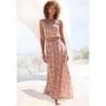 Maxikleid VIVANCE, Damen, Gr. 42, N-Gr, braun (braun, creme bedruckt), Web, Obermaterial: 100% Viskose, bedruckt, modisch, figurumspielend bodenlang, tiefer Rundhals, ohne Ärmel, Kleider, mit tiefem Rückenausschnitt, Druckkleid, Damen Kleid lang