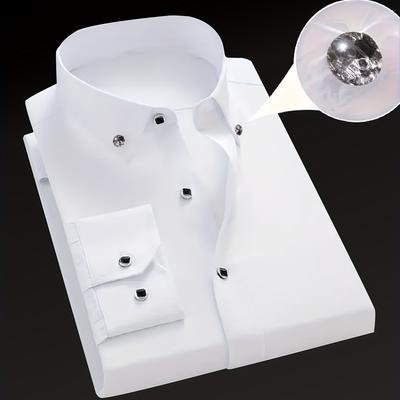 TEMU Men's Elegant White Dress Shirt - Cs58-6829-regular Fit, Long Sleeve, Button-up With Chest Pocket, Versatile For All Image