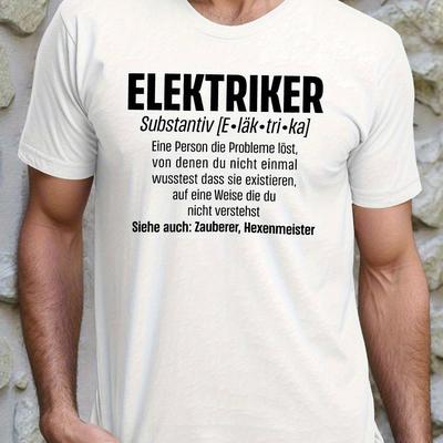 TEMU Men's Casual Crew Neck T-shirt With Elektriker Graphic Print - Cotton Blend Regular Fit Short Sleeve, Stretch Knit Fabric 230gsm, For Casual Attire, Summer Apparel | Modern Print Shirt Image