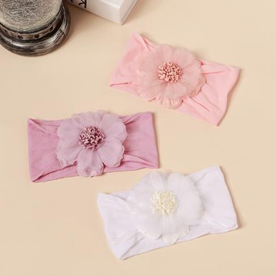 TEMU 3pcs Chiffon Flower Nylon Wide Headbands Soft Comfortable High Elasticity Hairbands Daily Casual Hair Accessorie Image