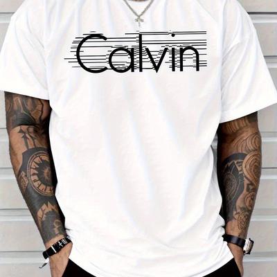"TEMU Men's Casual Fashion Short Sleeve T-shirt With "" Letter Print, Regular Neck, Comfortable Stretch Summer Tee, Everyday | Crew Neck Shirt| Polyester Fabric, Plus Size" Image