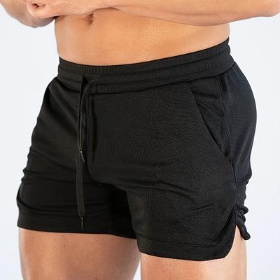 TEMU Men's Summer Black Athletic Shorts - Breathable, Quick-dry, Stretchy Fabric With Pockets For Running, Gym, Casual & Outdoor Activities, Casual Outdoor Activewear | Summer Shorts | Durable Image