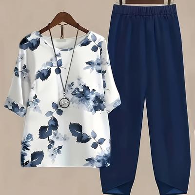 TEMU Women's Casual Floral Print Jumpsuit With Pockets - Loose Fit, Short Sleeve, Round Neck, Polyester, Wear, Casual Attire|floral Print Jumpsuit|polyester Fabric Image
