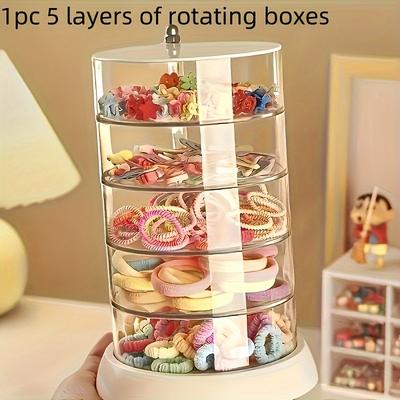 TEMU 3/4/5-tier Clear Rotating Storage Box - Plastic Organizer For Hair Accessories And Jewelry, Oxidation-resistant, No Power Required Image