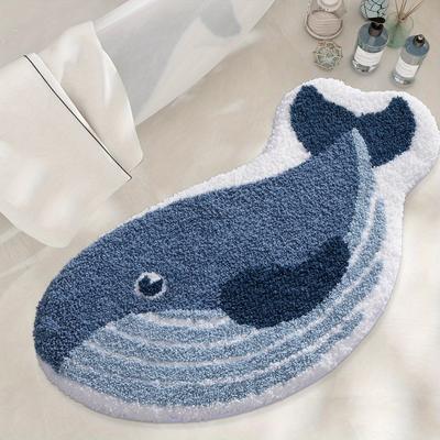 TEMU Cashmere Washed Whale Bathroom Toilet Anti-slip Floor Mat For Living Room, Bedroom And Laundry Room Doorstep Image